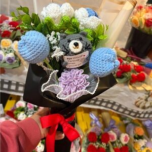 Crochet Flower Bouquet with Bear